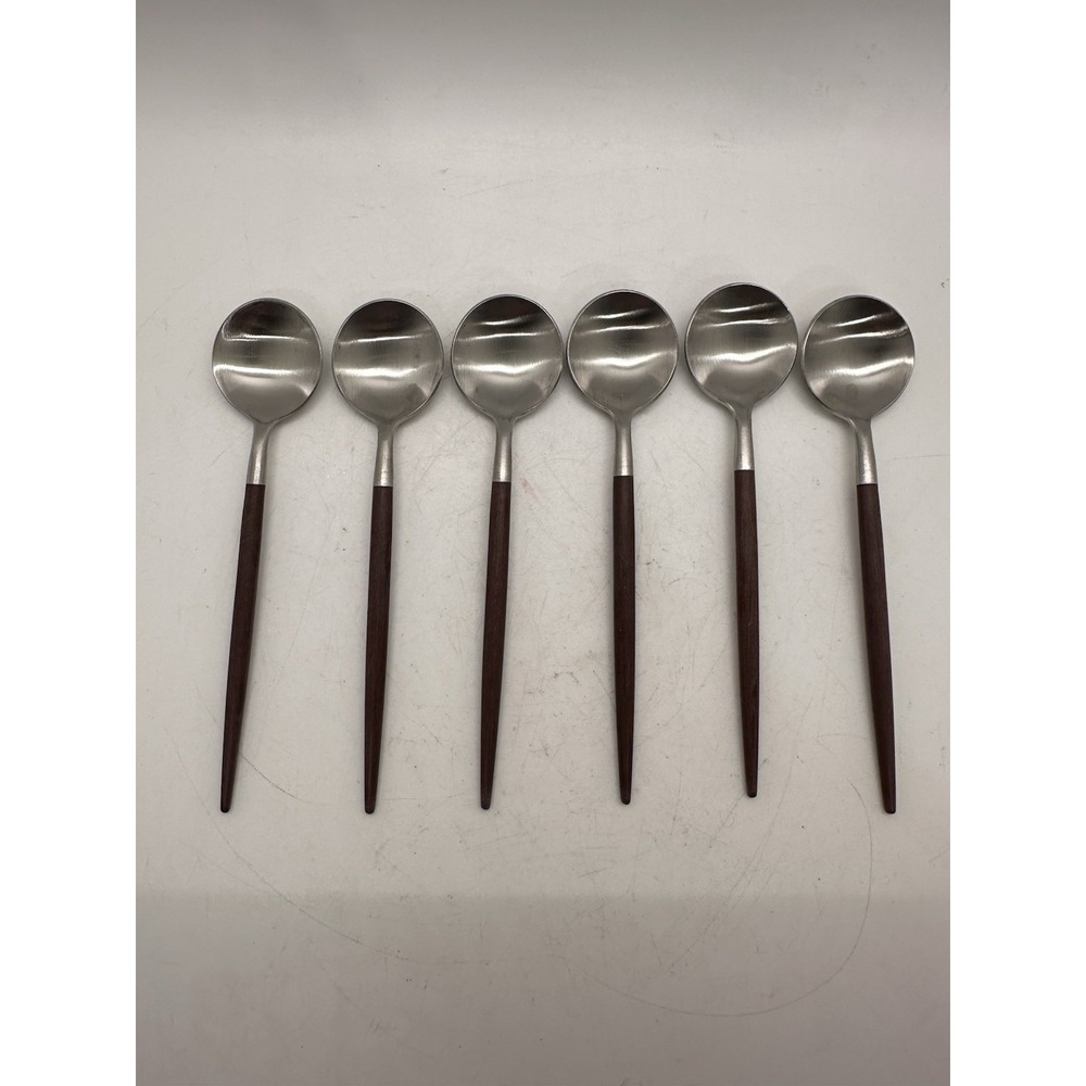 Cutipol Goa Dessert Spoons Set of 6 Brown Resin Handles Silver 7.1" Portugal